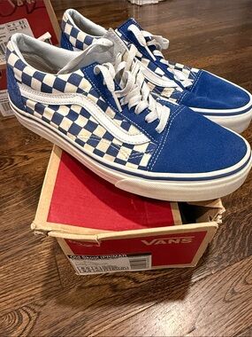 Vans Classic Old Skool Blue & White Checkerboard Sneakers
